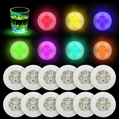 LOGUDIE LED Coaster,12 Pack Light Up Coasters,7Colors RGB LED Bottle Lights,Bottle Glorifier, LED Sticker Coaster Discs Light Up for Drinks,Flash Light Up Cup Coaster Flashing Shots Light (Multicolor)