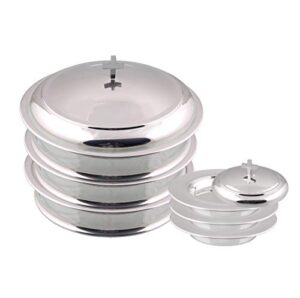 communion ware 3 holy wine serving tray with a lid & 3 stacking bread plate with a lid - mirror finish stainless steel
