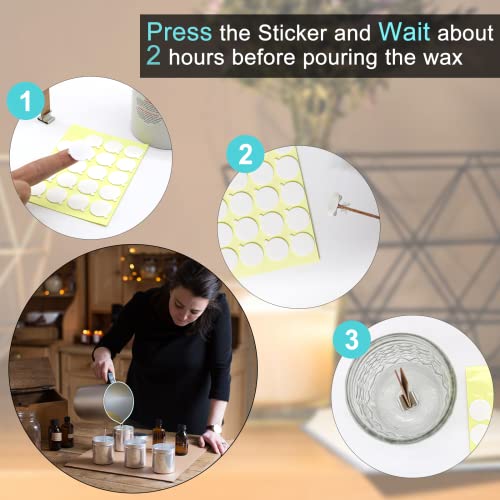 Aubeco 240PCS Candle Wick Stickers, Heat Resistance Double-Sided Stickers with The Little ‘‘Tail’’, Adhere Steady in Hot Wax Stickers for Candle Making