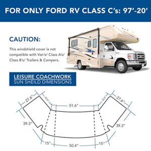 Leisure Coachworks RV Windshield Window Cover for Class C Ford 1997-2021 Motorhome Windshield Snow Cover for RV Front Window Sunshade Cover RV Accessories 4 Layers with Mirror Cutouts Silver