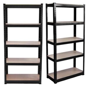 heavy duty metal shelving rack unit 5 tier garage storage shelf unit - 59" x 28" x 12", black, boltless shelving unit for workshop/shed/office