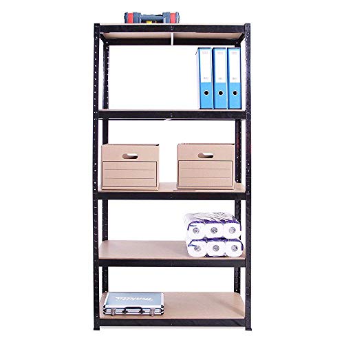 Heavy Duty Metal Shelving Rack Unit 5 Tier Garage Storage Shelf Unit - 59" x 28" x 12", Black, Boltless Shelving Unit for Workshop/Shed/Office