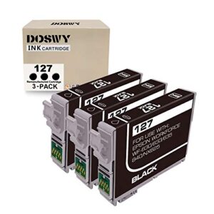 doswy 3 packs t127 remanufacture ink cartridge replacement for epson 127 t127 use for workforce 545 845 645 wf-3540 wf-3520 wf-7010 wf-7510 wf-7520 nx530 nx625 (3 black)