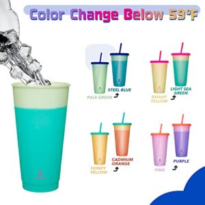 Befano Color Changing Cups, 24oz Reusable Plastic Cups with Lids and Straws for Adults and Kids, Bulk Tumblers for Iced Coffee Tea and Smoothie, To go Summer Cups for Party and Travel -4 Pack