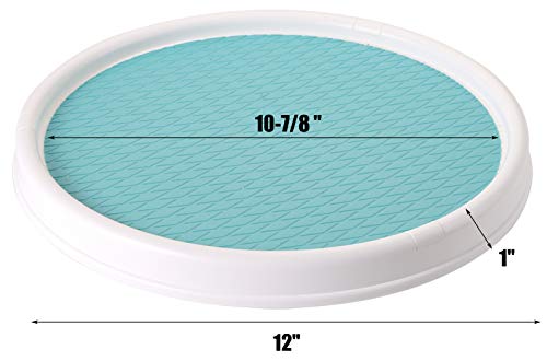 Yesland 2 Pack Non-Skid Pantry Cabinet Lazy Susan Turntable, 12 Inches Round Snack Organizer/Plastic Turntable Spice Organizer for Cabinets, Pantry, Bathroom, Refrigerator - White/Aqua