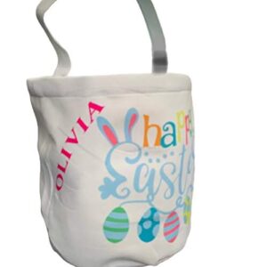 personalized easter baskets for kids empty - bucket for egg hunting - custom name - canvas pail with handles