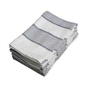 country maison stripe kitchen towels | pack of 6 | 18 x 28 inches | highly absorbent |100% cotton dish towels | tea towels | bar towels | blue
