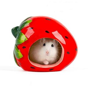 small animal hideout ceramic hamster house chinchilla mini hut cave cage accessories for dwarf hamsters gerbils and hedgehog(strawberry)