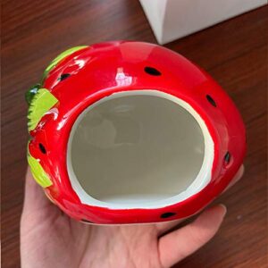 Small Animal Hideout Ceramic Hamster House Chinchilla Mini Hut Cave Cage Accessories for Dwarf Hamsters Gerbils and Hedgehog(Strawberry)