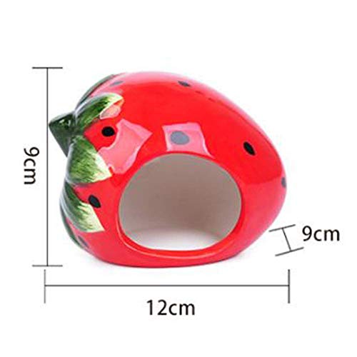 Small Animal Hideout Ceramic Hamster House Chinchilla Mini Hut Cave Cage Accessories for Dwarf Hamsters Gerbils and Hedgehog(Strawberry)