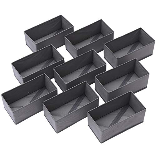 DIOMMELL 9 Pack Foldable Cloth Storage Box Closet Dresser Drawer Organizer Fabric Baskets Bins Containers Divider for Clothes Underwear Bras Socks Lingerie Clothing, M Grey 090