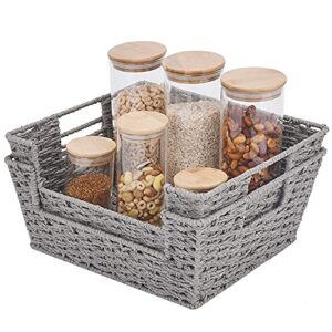 storageworks round paper rope storage basket, hand-woven open-front bin with handles, gray, 2-pack