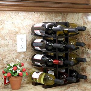 WINOMO Bamboo Wine Rack Wooden Wooden Tiered Wine Rack Free Standing Countertop Wine Storage Shelf Wine Bottle Storage Rack Organizer Holder ( Black )