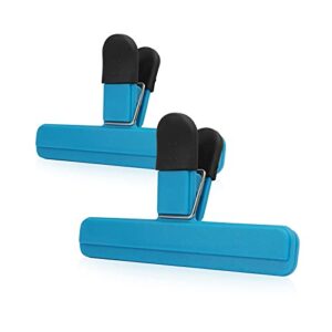 kufung food bag sealing clips set - 2 pack heavy duty food storage clips, chips bag clips for bags snap closure bag sealer, large bag clips with air tight seal grip for food storage (blue, m)