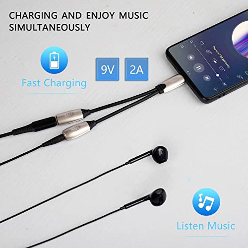 Headphone Adapter for Galaxy S21, USB C to 3.5mm Audio Adapter and Charger with PD 60W Fast Charging Compatible with Samsung S21/S20/Note 20/20Ultra/10+, Google Pixel 5/4/4 XL/3/3 XL