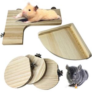 hamiledyi 5pcs hamster wooden stand platform rat (l/fan/circular - shaped) activity springboard small animal natural cage corner accessories for birds, parrot, mouse, gerbil to play