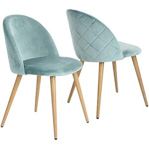 dining chairs set of 2 mid century modern upholstered kitchen chairs makeup chairs with soft velvet seat and wooden style metal legs accent side chair for living dinning kitchen bedroom green