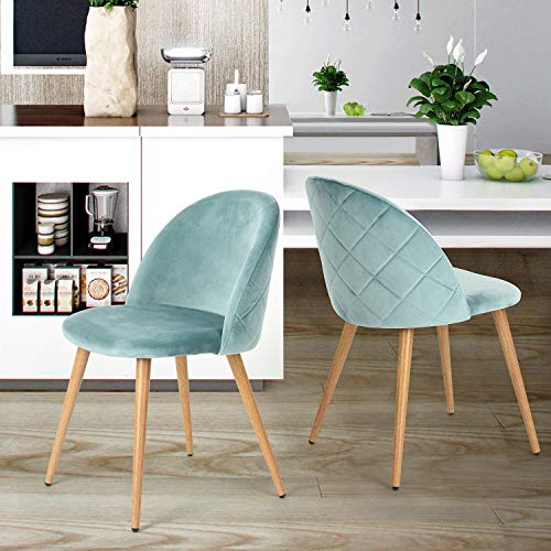 Dining Chairs Set of 2 Mid Century Modern Upholstered Kitchen Chairs Makeup Chairs with Soft Velvet Seat and Wooden Style Metal Legs Accent Side Chair for Living Dinning kitchen bedroom Green