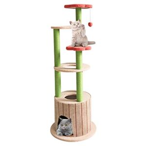 sennaux 51in cat tree multi-level cat tower cat condo cat activity tree with sisal scratching post cat climbing flower tower house for cats kittens pets 6 layers(light brown&red)