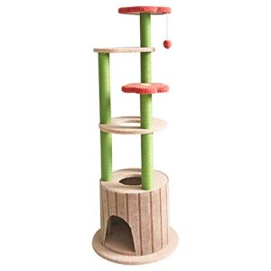 SENNAUX 51in Cat Tree Multi-Level Cat Tower Cat Condo Cat Activity Tree with Sisal Scratching Post Cat Climbing Flower Tower House for Cats Kittens Pets 6 Layers(Light Brown&Red)