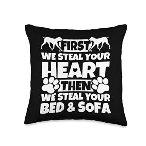 weimaraner lover gifts first we steal your heart-weimaraner gifts throw pillow, 16x16, multicolor