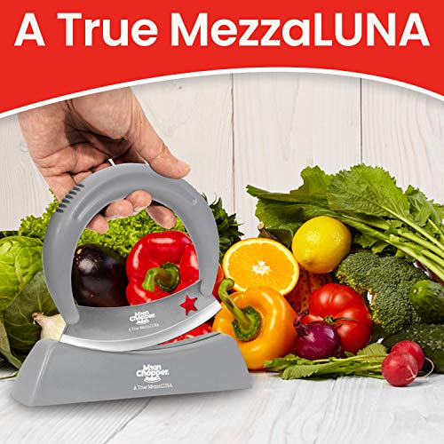 A True Mezzaluna Chopper, 5.5" Rust-Resistant Stainless Steel, Pizza Cutter, Salad Cutter, Food Chopper, Rocker Knife with a Sharp Mincing Blade, Crescent-Moon Shaped Safety Handle, Dishwasher Safe