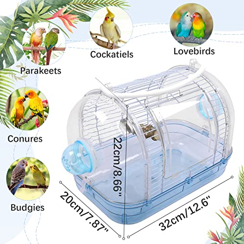 Lightweight Bird Carrier Travel Cage with Perch，Portable Transparent Parrot Carring Case，Breathable Bird Travel Bag Outdoor Gear，Small Pet Travel Cage for Cocktails Parakeets Conures (Blue)