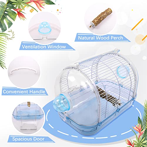 Lightweight Bird Carrier Travel Cage with Perch，Portable Transparent Parrot Carring Case，Breathable Bird Travel Bag Outdoor Gear，Small Pet Travel Cage for Cocktails Parakeets Conures (Blue)