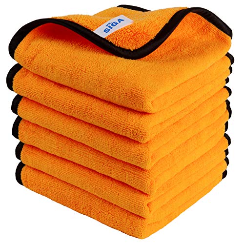 MR.SIGA Professional Premium Microfiber Towels for Household Cleaning, Dual-Sided Car Washing and Detailing Towels, Gold, 15.7 x 23.6 inch, 6 Pack