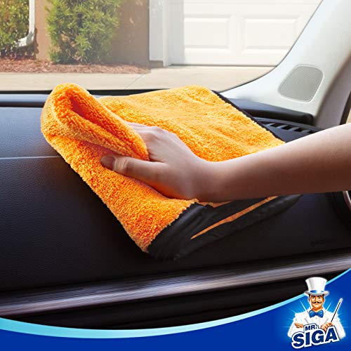 MR.SIGA Professional Premium Microfiber Towels for Household Cleaning, Dual-Sided Car Washing and Detailing Towels, Gold, 15.7 x 23.6 inch, 6 Pack