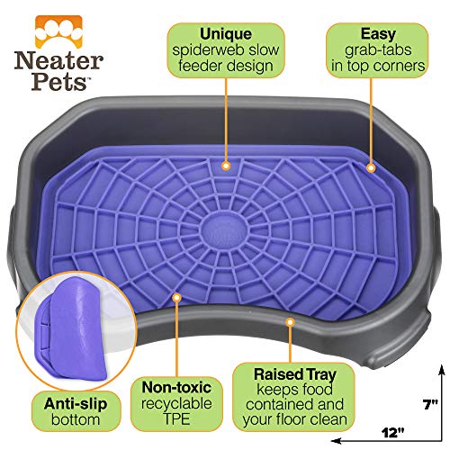 Neater Pets - Neat-LIK with Mess-Proof Tray Keeps Floors Clean - Slow Feeding Pad for Dogs & Cats - Relieves Anxiety & Cures Boredom - Fill Licking Pad with Treats & Food (Purple & Gunmetal)