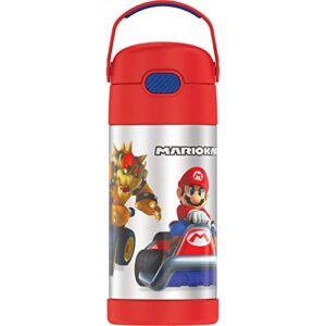12oz insulated stainless steel thermos fun tainer bpa free water bottle w carrying loop (stainless red mario)