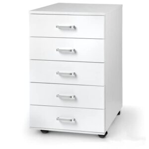 tusy 5 drawer cabinet, mobile office drawers cabinet under desk for home office, living room, white