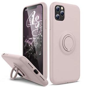 havva compatible with iphone 11 pro case, [silicone and ring kickstand series] [soft anti-scratch microfiber lining], full body protective bumper case for iphone 11 pro-sand pink