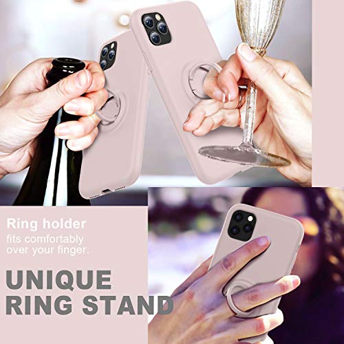 HAVVA Compatible with iPhone 11 Pro Case, [Silicone and Ring Kickstand Series] [Soft Anti-Scratch Microfiber Lining], Full Body Protective Bumper Case for iPhone 11 Pro-Sand Pink