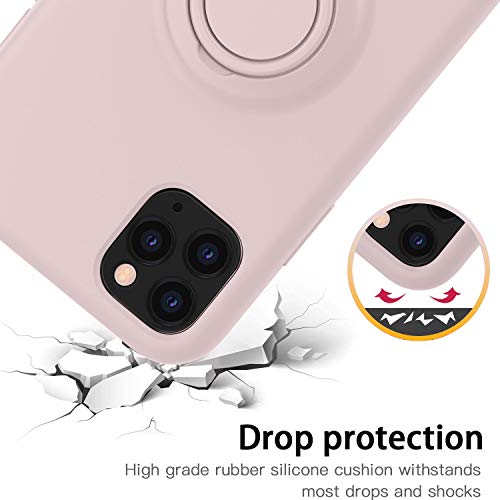 HAVVA Compatible with iPhone 11 Pro Case, [Silicone and Ring Kickstand Series] [Soft Anti-Scratch Microfiber Lining], Full Body Protective Bumper Case for iPhone 11 Pro-Sand Pink