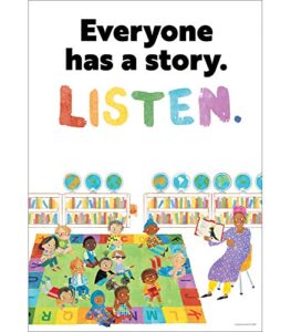 carson dellosa education all are welcome everyone has a story poster—motivational wall art or bulletin board decor, inspirational classroom, office, homeschool decorations (13.37" x 19")
