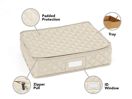 Platter Serveware Storage With Tray - Washable and Stain Resistant, ID Window, Kitchen Storage-Cream