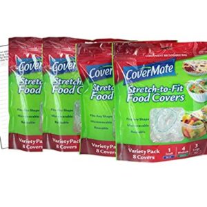 Covermate Stretch-to-fit Food Covers 4pk plus Convenient Magnetic Shopping List by Harper & Ivy Designs, Reusable, Dishwasher Safe, Microwavable, BPA/PVC Free, Great for Leftovers, Heavy Duty, 3 Sizes