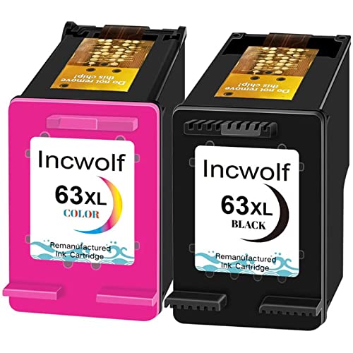 INCWOLF Remanufactured Ink for 63XL 63 Black and Color Combo Pack to use with OfficeJet 3830 3831 Envy 4520 4512 Officejet 4650 5255 5220 Deskjet 1112 3634 3639 3632 (1 Black, 1 Color)