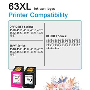 INCWOLF Remanufactured Ink for 63XL 63 Black and Color Combo Pack to use with OfficeJet 3830 3831 Envy 4520 4512 Officejet 4650 5255 5220 Deskjet 1112 3634 3639 3632 (1 Black, 1 Color)