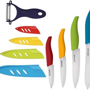 Ceramic Knife Set Color Ceramic Knives Set with Stain Resistant 6 inch Chef Knife, 5 inch Steak Knife, 4 inch Fruit Knife, 3 inch Sushi Knife, Peeler