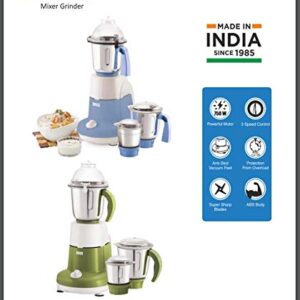 BOSS Excel Pro 3-Jar Mixer Grinder Kitchen Grinding Genius 750 Watt Powerful Motor, 3 Variable Speed with Incher, 110V