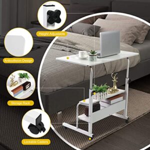 Computer Desk Home Office Desks, Standing Adjustable Laptop Desk for Small Spaces, Portable Work Study Desk Table, Modern Pc Gaming Desk with Storage for Bedroom, Desktop Size 31.5x15.7 inch White