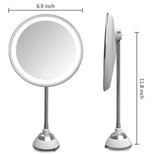 USB 10X Magnifying Mirror with Light Makeup Mirror with Lights LED Lighted Makeup Mirror Vanity Mirror with Lights Flexible Gooseneck Mirror with Lights with Powerful Suction Cup