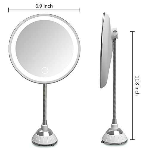 USB 10X Magnifying Mirror with Light Makeup Mirror with Lights LED Lighted Makeup Mirror Vanity Mirror with Lights Flexible Gooseneck Mirror with Lights with Powerful Suction Cup