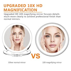USB 10X Magnifying Mirror with Light Makeup Mirror with Lights LED Lighted Makeup Mirror Vanity Mirror with Lights Flexible Gooseneck Mirror with Lights with Powerful Suction Cup
