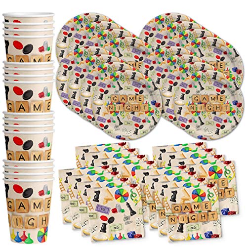 Game Night Party Supplies Set Plates Napkins Cups Tableware Kit for 16