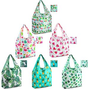 6 pieces reusable grocery bag with storage pouch, washable foldable lightweight durable waterproof shopping bag tote grocery bag (fresh pattern)