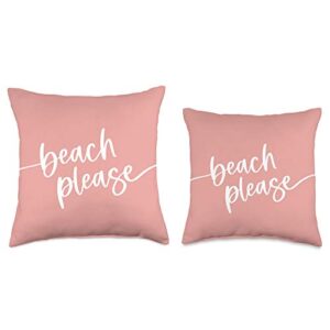 Vine Mercantile Beach Please-Cute Summer Sayings-Flamingo Coral Throw Pillow, 18x18, Multicolor